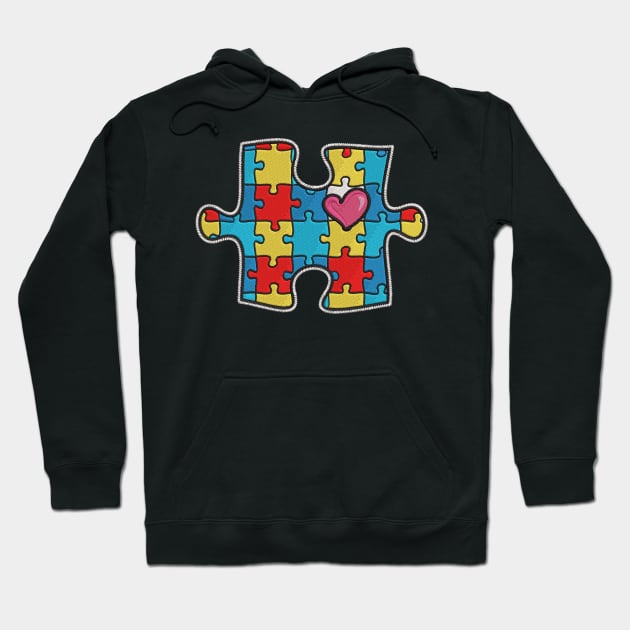 Puzzle Autism Awareness Embroidery Effect Hoodie by Velvet Love Design 